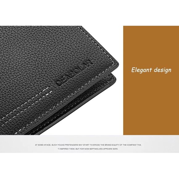 Men Wallet Black PU Material 4 Card Holder 2 Money Pockets 1 Clear Window - Picture 5 of 7